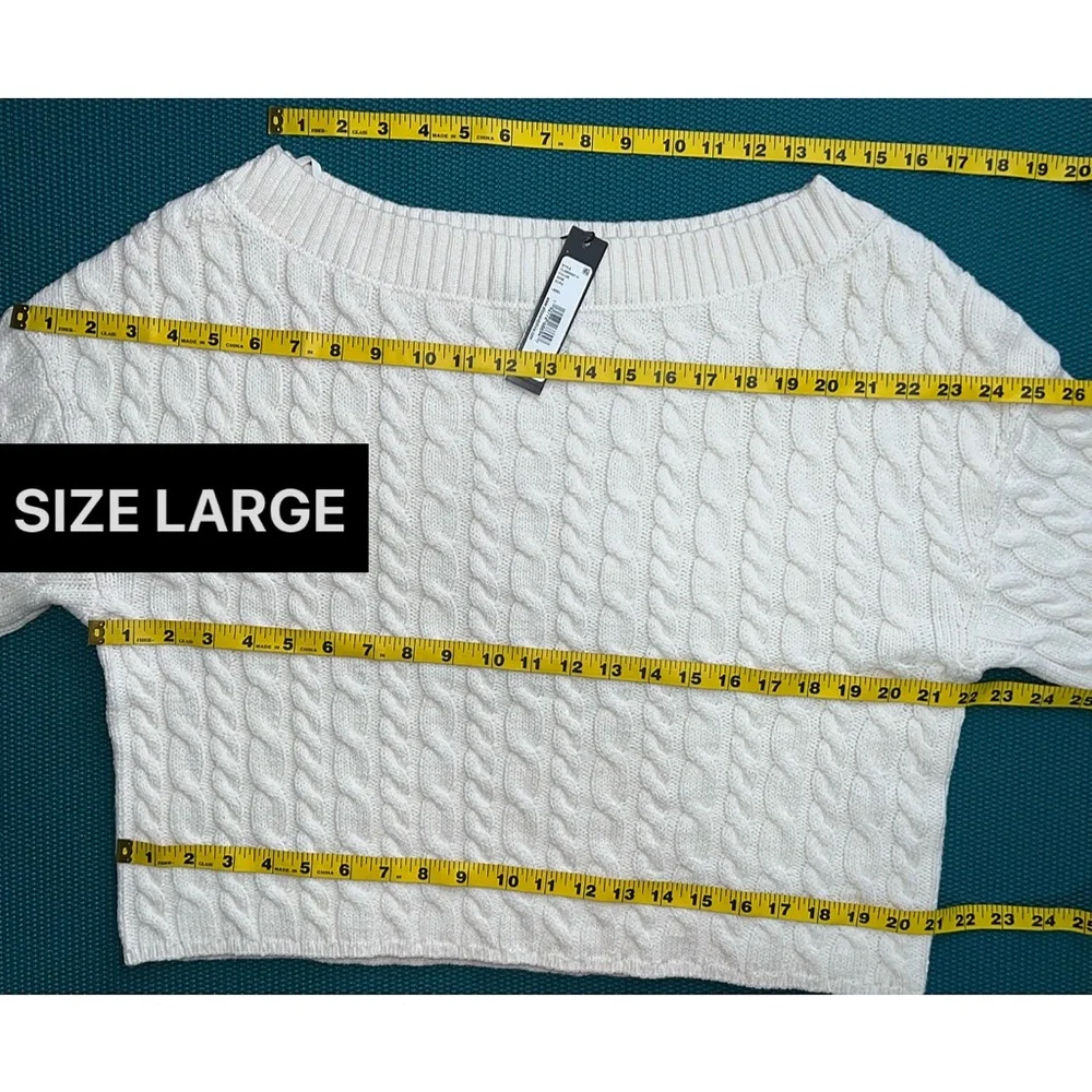 Alice + Olivia Ina Off White Wool Blend Cable Knit Pullover Sweater